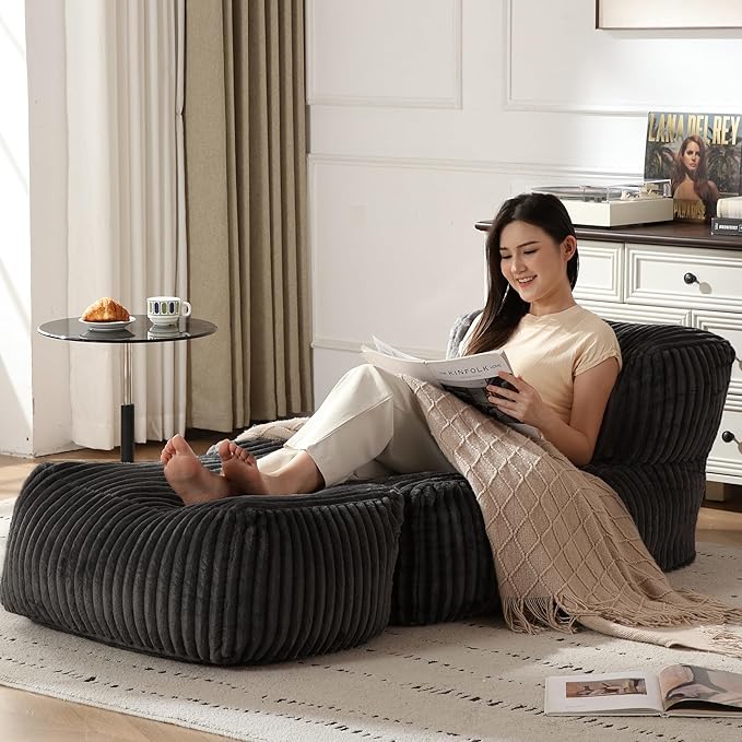 Premium Beige Bean Bag Chair for Adults with Armrest- Ultra Plush Memory Foam Lounge Sofa & Comfy Reading Nook Chair for Bedroom, Living Room & Dorm (White, MoFa)