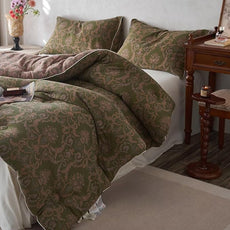 MKXI Floral Linen Comforter Set Twin XL Army Green Vintage Paisley Comforter Bedding for Neutral Bedroom Rich Rust Jacquard Floral Bed Comforters for Boys Cotton Yarn-Dyed Textured Soft Lightweight