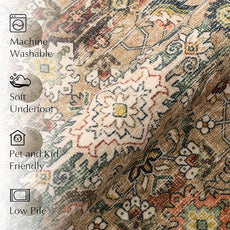 6x9 Washable Area Rug Brown Vintage Distressed Living Room Bedroom Large Throw Rug Non Slip Low Pile Soft Accent Indoor Floor Carpet for Dining Room Office Entryway Kitchen