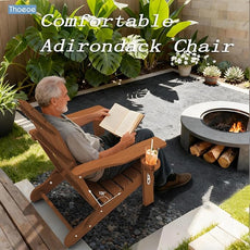 Adirondack Chair Set of 8, Folding All-Weather Outdoor HDPE Patio Chair with Cup Holder, Wood