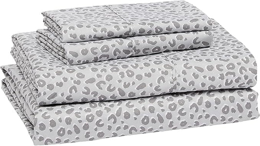 Amazon Basics Lightweight Super Soft Easy Care Microfiber 4 Piece Bed Sheet Set With 14-inch Deep Pockets - Full, Gray Cheetah,Printed AmazonBasics