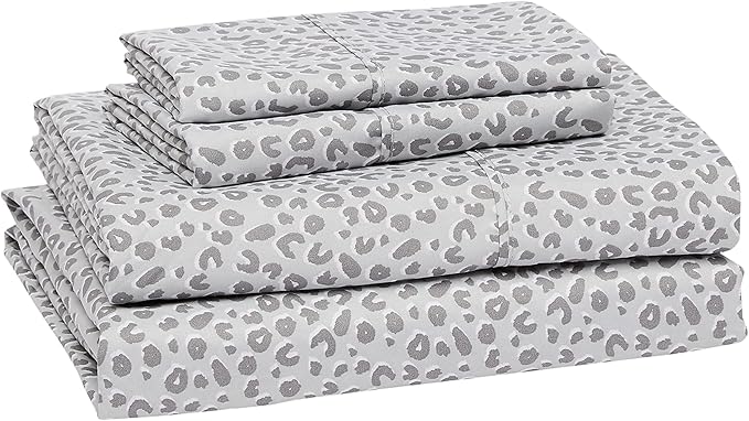 Amazon Basics Lightweight Super Soft Easy Care Microfiber 4 Piece Bed Sheet Set With 14-inch Deep Pockets - King, Grey Cheetah,Printed AmazonBasics