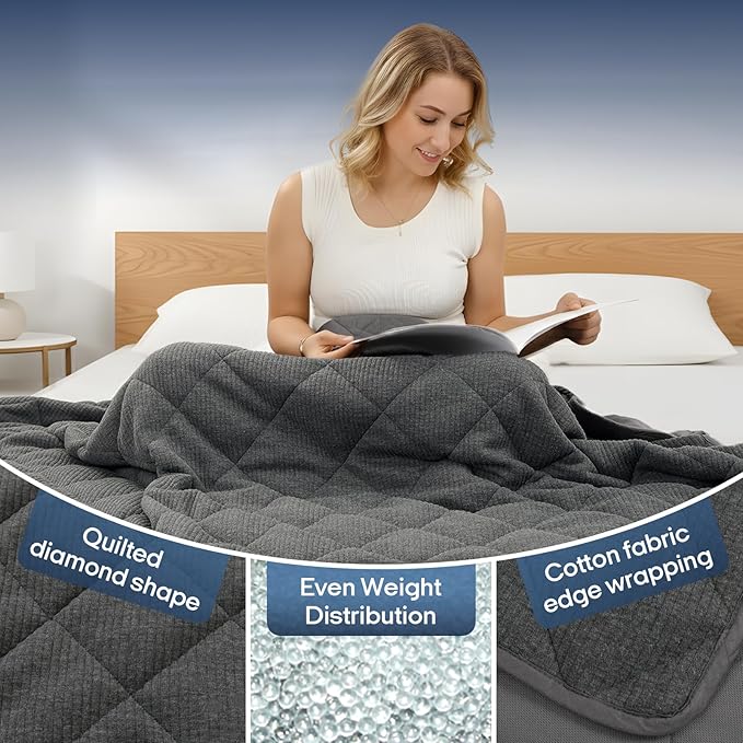 ZonLi Weighted Blanket for Adults (60"x80", 15lbs), Heavy Throw Blanket, Breathable Cooling Weighted Blanket, Soft Thick Blankey for All Season, Premium Glass Beads, Washable,Grey