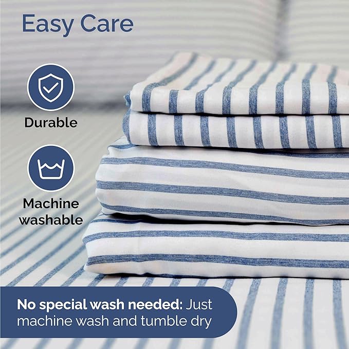 Twin 4 Piece Sheet Set - Cooling & Breathable Bed Sheets - Hotel Luxury Bed Sheets for Women, Men, Kids & Teens - Bedding w/Deep Pockets & Easy Fit - Soft & Wrinkle Free - Twin Blue Stripes Sheets