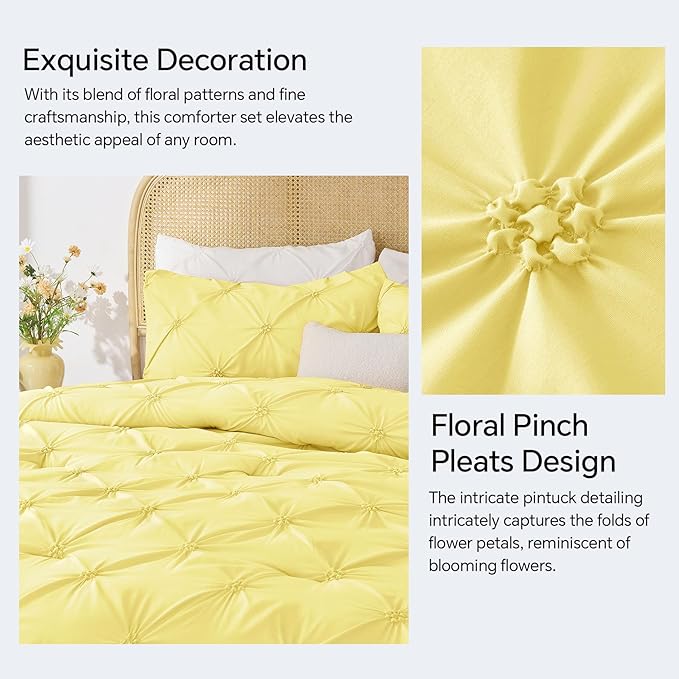 BEDELITE Light Yellow Twin Comforter Set - 2 Peices Boho Pintuck Bedding Comforter Sets, Lightweight Soft & Warm Twin Bedding Sets with 1 Pillowcase for All Season