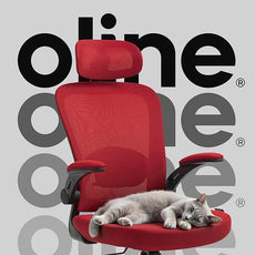 Oline ErgoAir Ergonomic Office Chair – Adjustable Lumbar Support, Flip-Up Armrests, Mesh Computer Desk Chair, Swivel Rolling Executive Gaming Chair for Home & Office (Red)