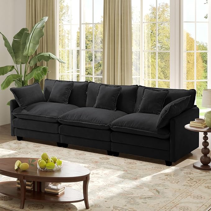 113.4" Modular Sectional Sofa,Cloud Couch for Living Room, Modern Deep Seat Sofa 3 Seater Chenille Fabric Comfy Couches with Throw Pillows for Apartment