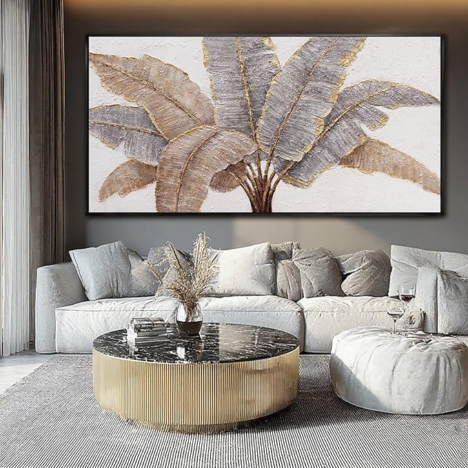 CHUDANHAO Plant Canvas Wall Art Contemporary Wall Decor Gold Pictures Textured Home Decorations 29"x58" Canvas Art for Living Room Kitchen