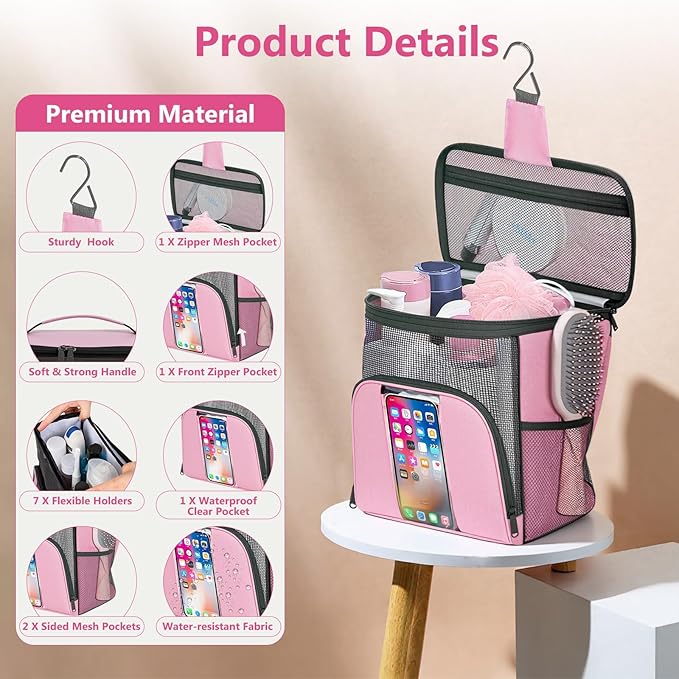 Mesh Shower Caddy Portable Beach Bag College Dorm Room Essentials Tote Bag for Bathroom,Gym,Travel,Camping Quick Dry Hanging Shower Organizer Bags for Women Men College Student