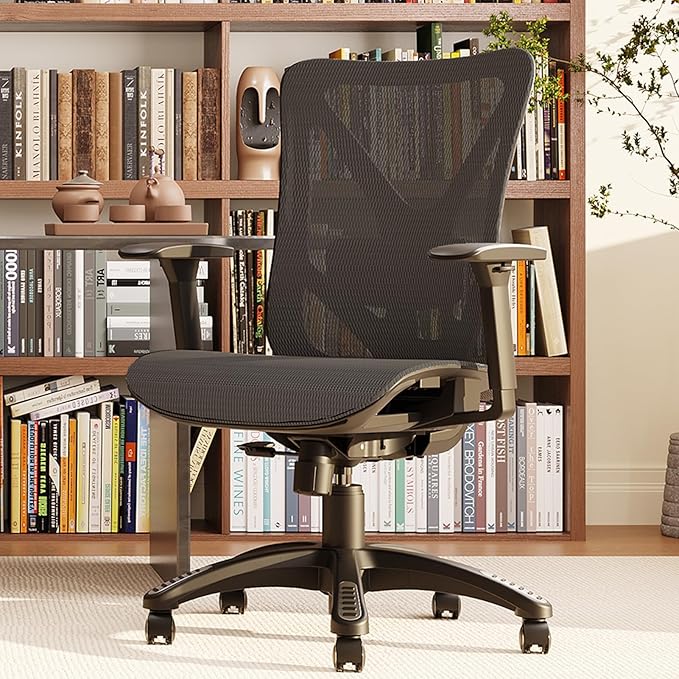 Ergonomic Office Chair, Mesh Computer Desk Chairs with Adjustable Lumbar Support, 3D Armrests, Tilt Function, Comfy Wide Seat, Swivel Executive Work Task Chair for Company and Home