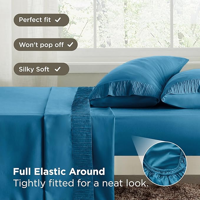 Bedsure King Size Sheets Set - 4 Pieces Soft King Sheets - Breathable & Cooling - Hotel Luxury - Easy Care Polyester Microfiber Bedding for Women, Men, Teal Blue