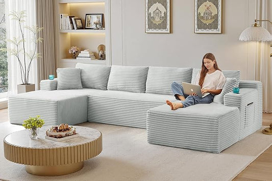 134''Oversized Modular Sectional Sofa Boneless Cloud Couch with Chaise Comfy Sectional Couches for Living Room,Bedroom,Apartment (Light Grey, 134''W U-Shaped)