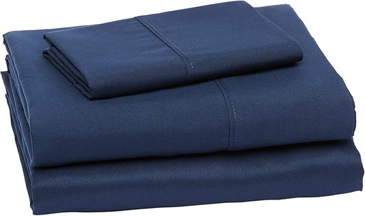 Amazon Basics Lightweight Super Soft Luxury Wrinkle Free Breathable Microfiber 3 Piece Fitted Sheet Set with 14-Inch Deep Pockets, Twin XL, Navy Blue, Solid AmazonBasics