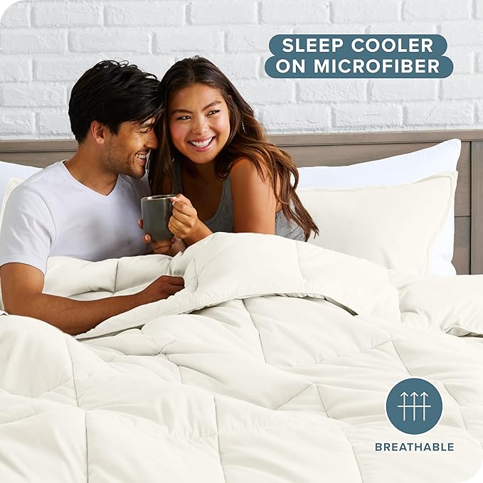 Bare Home Comforter Set - Full Size - Ultra-Soft - Goose Down Alternative - Premium 1800 Series - All Season Warmth (Full, Cream)