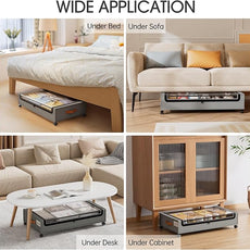 Yecaye Under Bed Storage with Wheels, 2 Pack Under Bed Storage Containers, Large Under Bed Rolling Storage with Clear Window & Label, Bedroom Storage Organizer for Clothes, Shoes, Books, Blankets