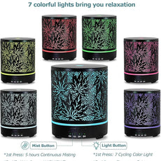 Essential Oil Diffuser Metal Aromatherapy Oil Diffusers for Large Room,Maple Leaf Pattern Ultrasonic Cool Mist Diffuser with Waterless Auto Shut-Off Protection,for Home Office,300ML