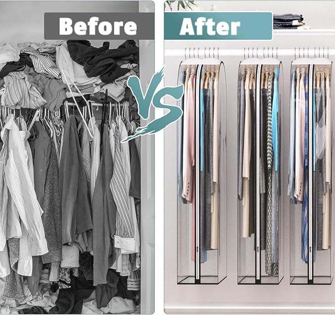 Clear Garment Bag for Hanging Clothes 10” Gusseted, (40&50") Suit Bags for Open Closet Storage Plastic Clothes Cover for Coat, Dress, Shirts, Fur, Jacket, Wardrobe Protectors, 4 Pack