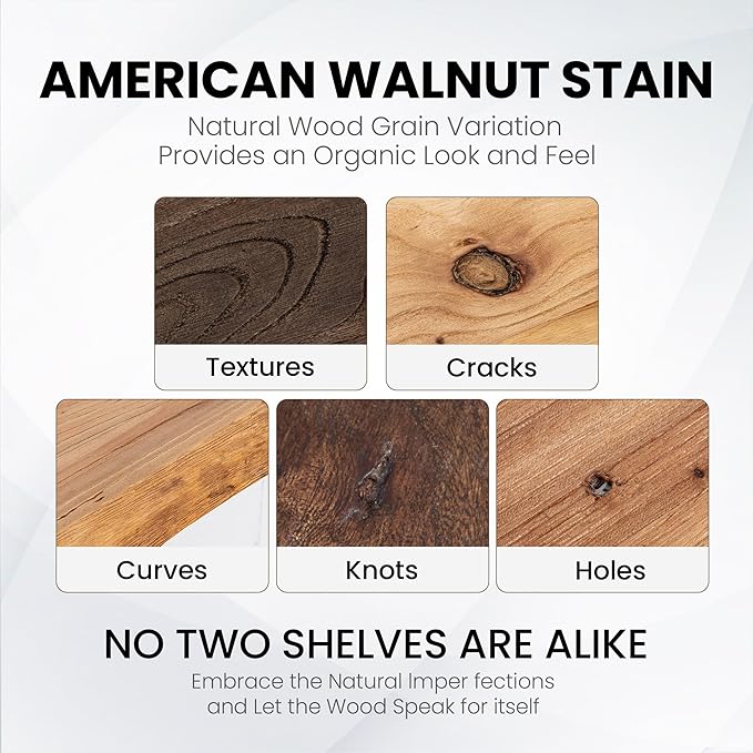 Floating Shelves for Wall, 72"x9.3" Rustic Solid Live-Edge Elm Wood Wall Shelves, Heavy-Duty Floating Shelves with Invisible Brackets, Set of 2 for Living Room, Bedroom, and Kitchen, Grey Finish