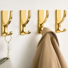 pickpiff 10-Pack Adhesive Wall Hooks for Towels - Sticky Hook Hanging Heavy Duty (13lb), Hanger for Door, Bathroom, Dorm, Closet - for Coats, Purse, Bag, Robe - No Damage to Wall - Brushed Gold