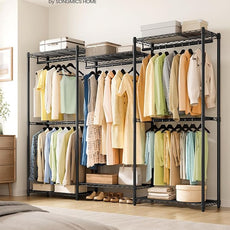 SONGMICS Heavy-Duty Clothes Rack, Garment Rack, Portable Closet, 86.4-Inch Wide Clothing Rack with Adjustable Mesh Shelves and Hanging Rails, Ink Black ULGR434B01