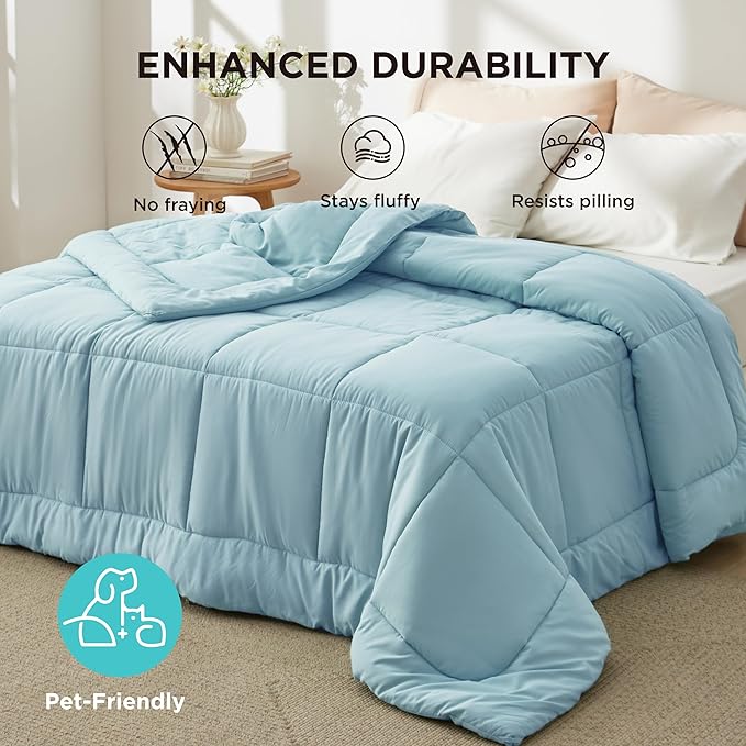 Bedsure Comforter Duvet Insert - Quilted Comforters Queen Size, All Season Duvet, GentleSoft Down Alternative Bedding, with 8 Tabs, Gifts for Women/Men, Light Spa Blue, Queen 88 x 88 Inches