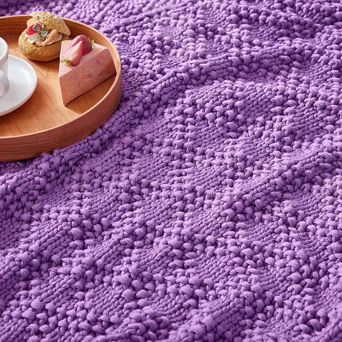 Knitted Weighted Blanket for Adult, Chunky Knit Weighted Throw for Sleep 60"*80" 20lbs, Cooling Breathable Machine Washable Heavy Blanket for Room Decor (Purple, Queen)