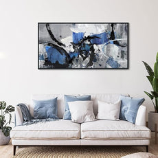 Blue Abstract Canvas Wall Art: Large Wall Art Paintings for Living Room, Modern, Framed Artwork in Blue and Black -Bedroom, and Office Decorations for Work - Gray Pictures for bedroom Wall Decor
