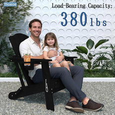 Adirondack Chair Set of 8, Folding All-Weather Outdoor HDPE Patio Chair with Cup Holder, Black