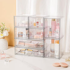 Vtopmart Clear Stackable Storage Drawers Set of 5, Plastic Organizer Bins for Makeup, Cosmetics, Beauty Supplies,Ideal for Vanity, Bathroom,Cabinet,Pantry Organization