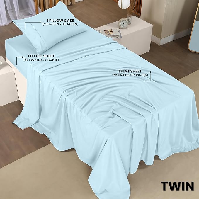 Utopia Bedding Twin Sheet Set – 3 Piece Bed Sheets for Twin Size Bed, Soft and Breathable Microfiber, Includes 1 Fitted Sheet, 1 Flat Sheet and 1 Pillowcase (Ice Blue)