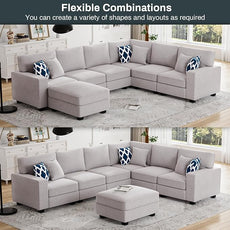 Legend Vansen Modular Sectional Sofa U Shaped Couch with Ottoman Modern Reversible Corner Sectional Couch for Living Room (Light Grey, U Shaped Sofa-2)