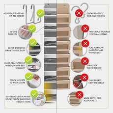 HOMELUX THEORY UPGRADED Over The Door Organizer Hanging - 100D EXTRA THICK & 50lbs HUGE CAPACITY 6 Large Front & 12 Side Pockets, Over The Door Shoe Organizer, Hanging Closet Organizer (Ivory, 1pc)