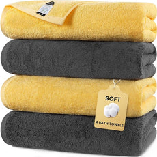 SEMAXE 4-Pack Luxury Bath Towels for Bathroom, 100% Cotton, Soft, Absorbent, and Quick-Drying, 55