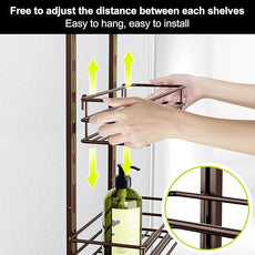 Orimade Over the Door Shower Caddy Adjustable 5 Tier Bronze,Bathroom Hanging Organizer Shelf Rustproof with 4 Hooks,Shower Basket with Soap Holder and Suction Cup