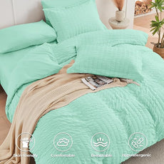 HYMOKEGE Mint Green California King Comforter Set Seersucker 7 Pieces, All Season Luxury Bed in a Bag for Bedroom, Bedding Set with Comforter, Sheets, Pillowcases & Shams