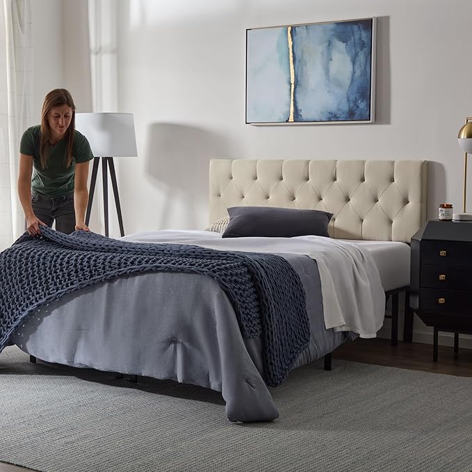 Lucid Mid-Rise Upholstered Headboard - Diamond Tufted - Padded Polyester - Adjustable Height from 34” to 46” - Easy Assembly - Bed Frame or Wall Mount - Sturdy - Pearl - Twin / Twin XL Size