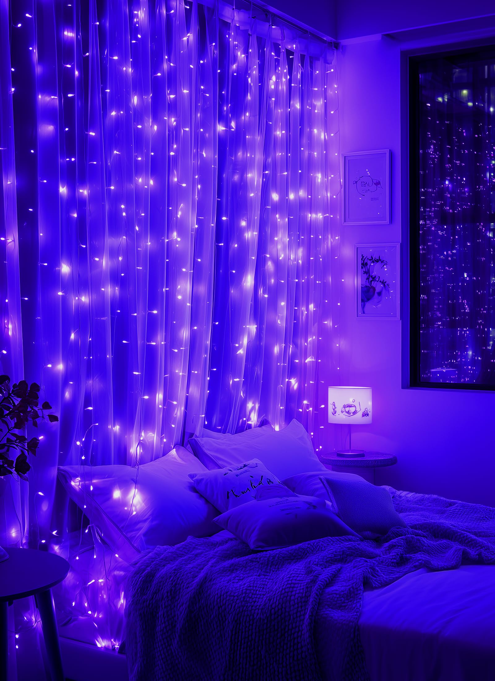 Brightown 300 LED Fairy Curtain Lights, 9.8ft x 9.8ft Warm White Curtain String Lights, USB Plug in 8 Lighting Modes Christmas Decoration, Hanging Lights with Remote for Bedroom Indoor Weddings Dorm