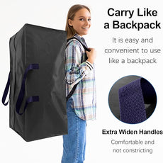 12 Pack Heavy Duty Extra Large Moving Bags W/Backpack Straps - Strong Handles & Zippers, Storage Totes For Space Saving, Fold Flat, Alternative to Moving Box and Storage Bin, Black