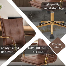MOJAY Mid-Back Ergonomic Leather Office Desk Chair, Modern Upholstered Computer Chair, Executive Office Chair with Arms, Swivel Adjustable Rolling Chair with Gold Base (Brown)