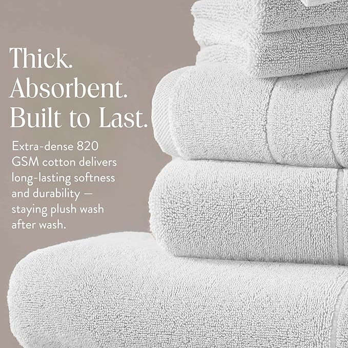 Brooklinen Super-Plush Bath Towel and Hand Towel Set - 2 Bath Towels, 2 Hand Towels - Cotton, Highly Absorbent (White)