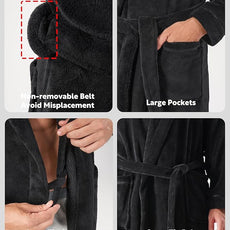 DAVID ARCHY Men's Hooded Robe Soft Coral Fleece Microfiber Bathrobe