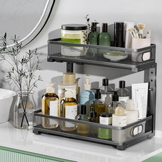 Under Sink Organizer, High Adjustable 2 Tier Under Sink Organizers and Storage, Slide Out Metal Cabinet Organizers, Pull Out Sink Storage Drawer Shelf for Kitchen Bathroom Cabinet, Black, 1 Pack