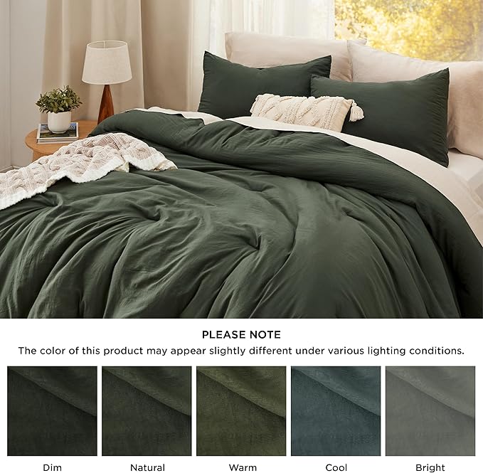 Bedsure King Size Comforter Set, Dark Green Soft Prewashed Bedding for All Seasons, 3 Pieces GentleSoft™ Warm Down Alternative Bed Set, 1 Lightweight Comforter (104"x90") and 2 Pillowcases (20"x36")