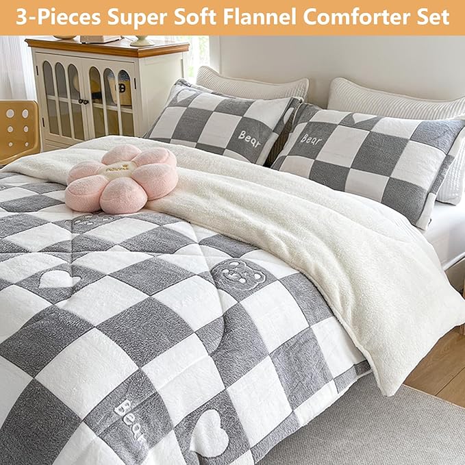 Fleece Comforter Set - 3 Piece Twin Size Thick Fluffy Comforters for Her Girls, Plush Cozy Warm, Soft Microfiber Bedding Bedroom Decor Winter (1 Comforter + 2 Pillow Shams)