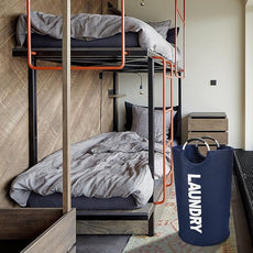 DOKEHOM 90L Large Laundry Basket, Collapsible Laundry Bag, Freestanding Tall Clothes Hamper, Foldable Washing Bin (Dark Blue)