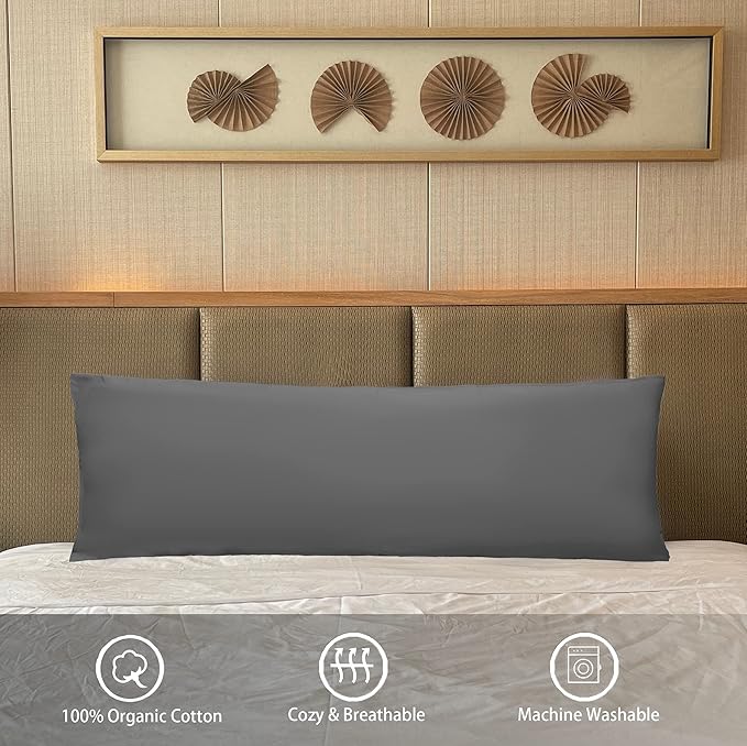 iMaylex Soft 100% Egyptian Cotton Zipper Pillow Case, Cozy and Lightweight Pillowcase, Easy Care, Light Grey, Body, 20" x 54"