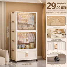 Collapsible Foldable Stackable Storage Bins with Lids on Wheels, Heavy Duty Large Plastic Wardrobe Closet Organizer Cube, Rolling Clothes Storage Container for Sweaters Blankets, Two Clear Cabinet