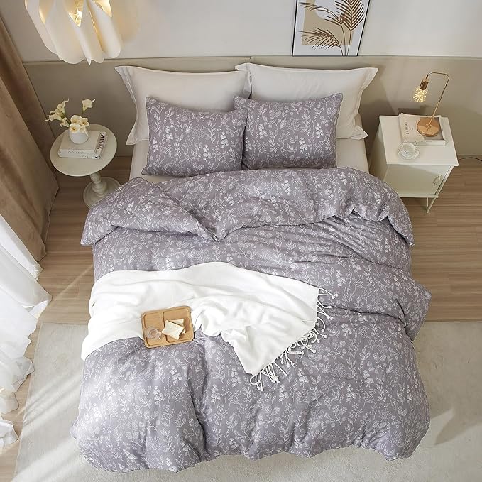 HighBuy Soft Cotton Twin Duvet Cover Garden Flowers Bedding Set Twin Teen Girls Lavender Floral Bedding Comforter Cover Botanical Flowers Boho Duvet Cover Set 3 Piece with Zipper Closure