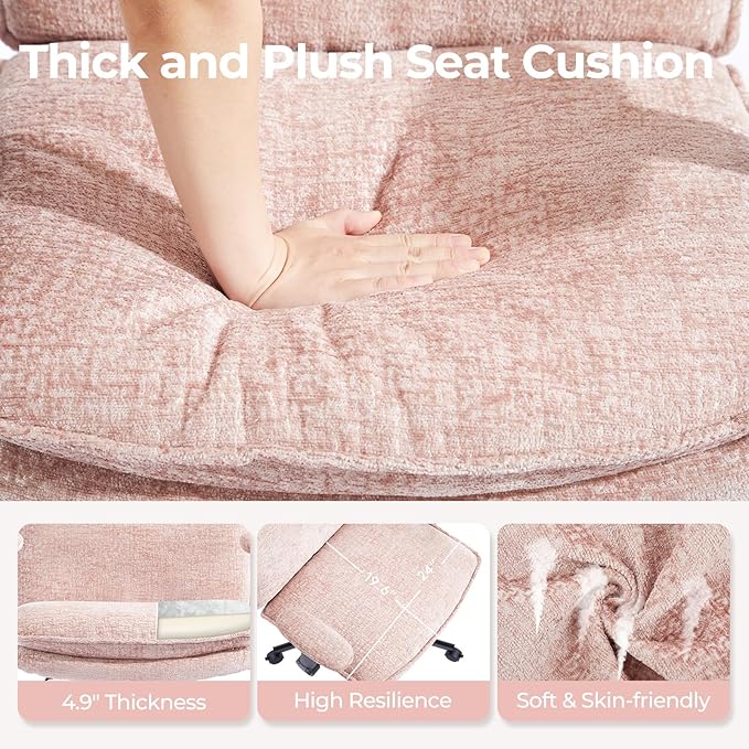 Criss Cross Chair with Flip-Up Arms and Lockable Wheels, Plush Fabric Cross Legged Office Desk Chair,Wider 125°Tilting Adjustable Swivel Computer Chair for Home, Apartment, Bedroom,Pink