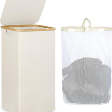 Laundry Basket with Lid, 110L Large Laundry Hamper with Handle and Lid, Collapsible Clothes Basket Organizer with Removable Inner Bag for Clothes Toys Towels - Beige